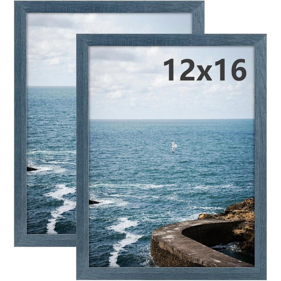 12x16 Picture Frame Blue Set of 2, for Prints Wall Mounted Horizontal and Vertical