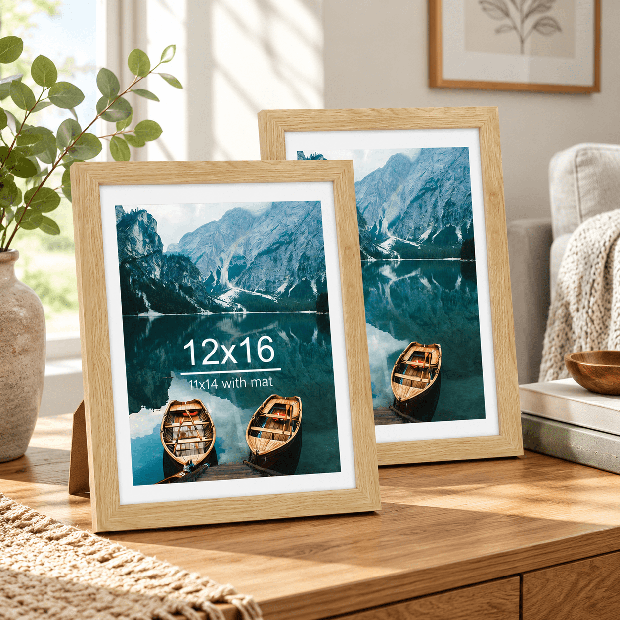 12x16 Picture Frame Set Of 2 Oak Wood Style 11x14 Mat - Walmart.com