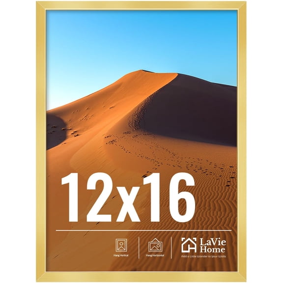 12x16 Picture Frame for Wall Display, 12x16 Gold Picture Frame with HD Plexiglas, 12 x 16 Poster Frame 1 Pack, Display Frame for Vertical or Horizontal, Classic Collection