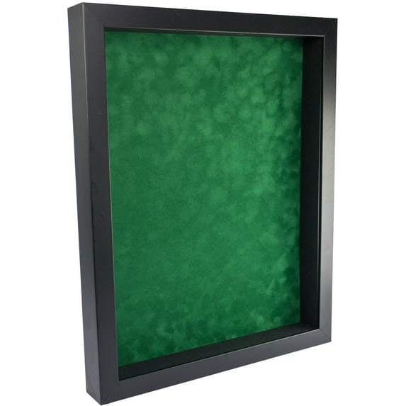 12x16 Shadow Box Frame In Black With A 1 3/4" Usable Depth Includes Green Suede Acid-Free Backing,
