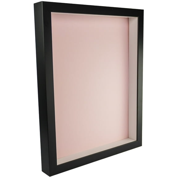 12x16 Shadow Box Frame In Black With A 1 3/4" Usable Depth Includes Light Pink Acid-Free Backing,