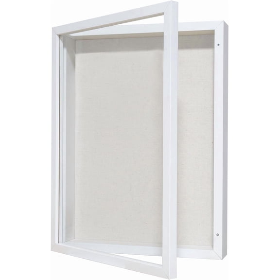 12x16 Shadow Box Frame with Linen Back - Sturdy Rustic Memory Display Case of Flower, Pictures, Medals and More, White