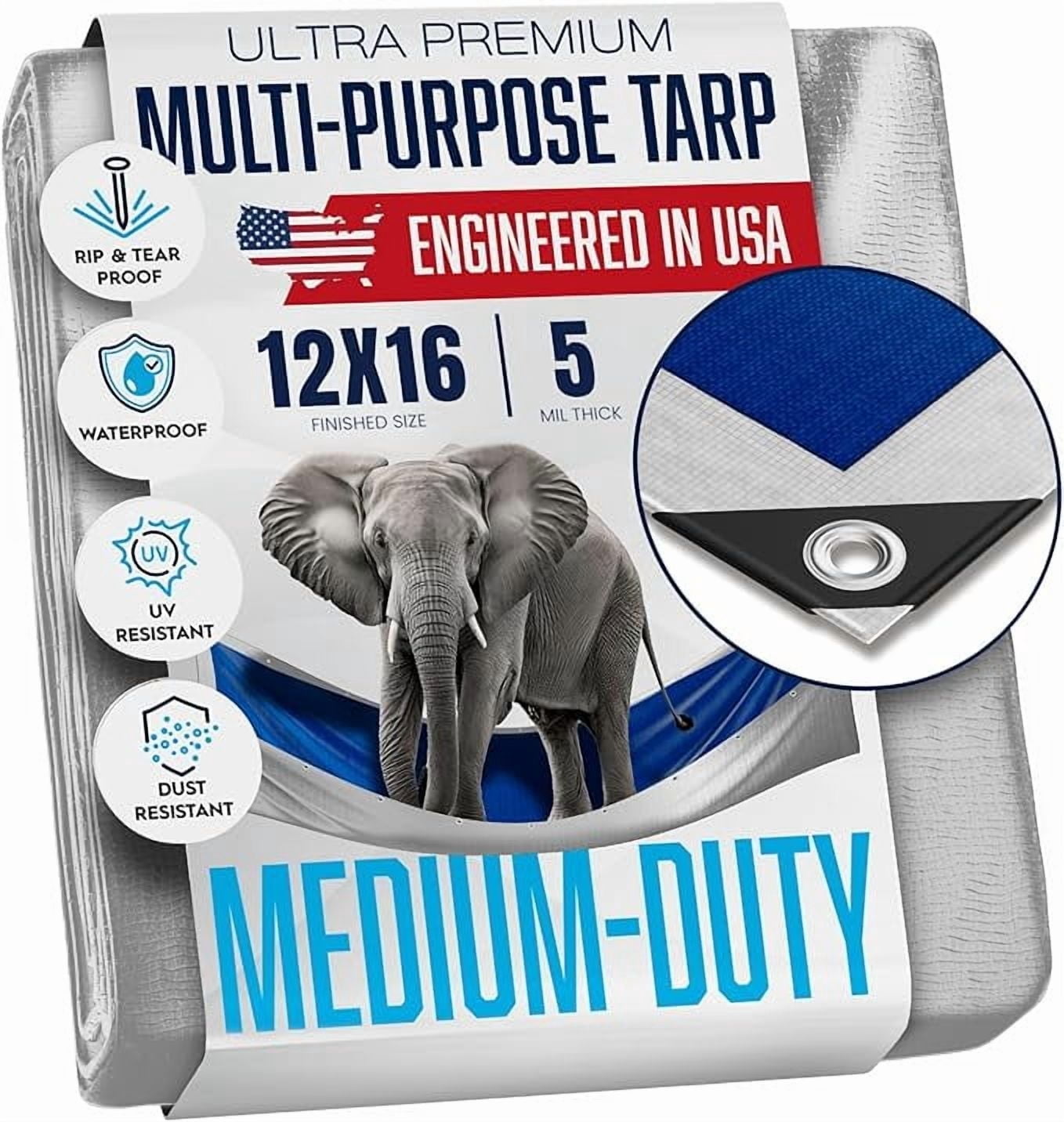 12x16 Tarp, 5.5 Mil Thick, Waterproof Plastic Poly, Grommets Every