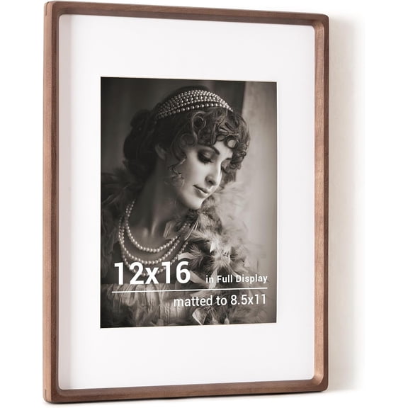 12x16 Walnut Wood Picture Frame with HD Tempered Glass and Rounded Corners Matted for 8.5x11 Photos