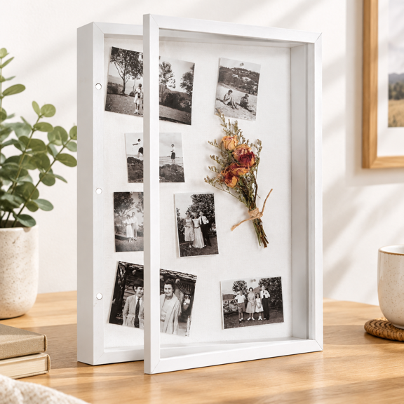12x16 White Deep Shadow Box Picture Frame with Polished Plexiglass