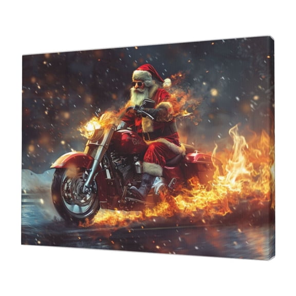 12x16 inch Art Paintings For Wall Santa Claus Rides A Flame Motorcycle,Cafes,Garage,Living Room Decor Wall Art Canvas Poster,Room Decor For Men,Exquisite Santa Claus Festival Decoration Gift
