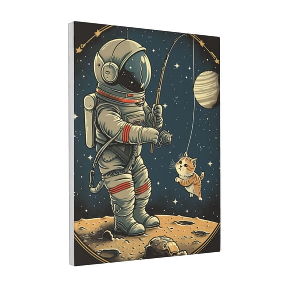 12x16 inch Astronaut & Cat Canvas Frameless Picture,Modern Style Astronaut & Cat Decorative Painting Canvas Poster,Gift For Astronaut & Cat Lovers,Home Yard,Bathroom,Cafes,Man Cave Wall Decor