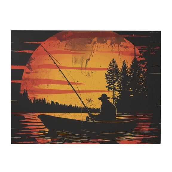 12x16 inch Bathroom Decor Fishing Man At Sunset Canvas For Pictures,Farmhouse Bathroom,Lounge,Kitchen Wall Decor Art Prints,For Fishing Enthusiasts Charm Gifts,Fishing Man At Sunset Painting