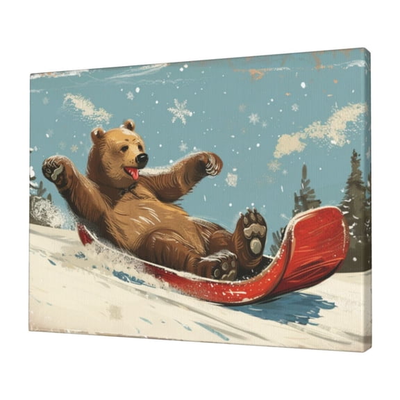 12x16 inch Canvas For Pictures Bear Skiing,Living Room,Cafes,Man Cave Wall Decor Art Canvas Poster,Modern Art Skiing Bear Canvas Painting,Gifts For Skiing Lovers,Bathroom,Kitchen,Cafes Decor