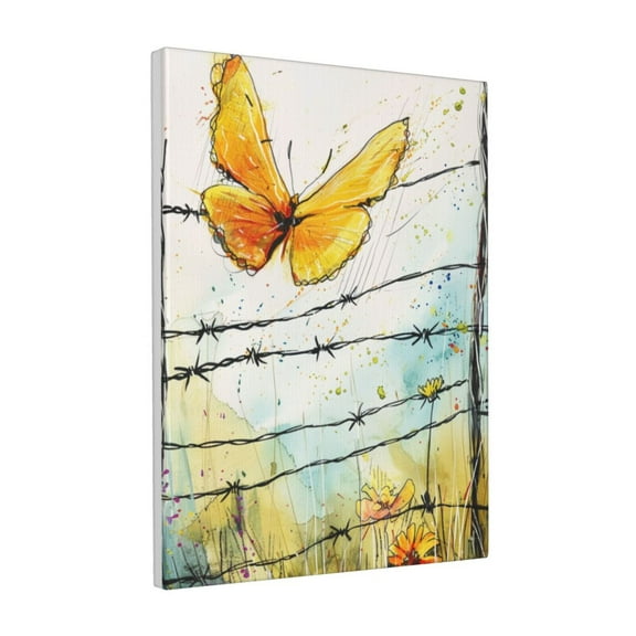 12x16 inch Canvas Frameless Painting Butterfly Flying Over Thorns,Outdoor Garden Yard Fence Home Wall Decor Art Prints,Gifts For Butterfly Enthusiast,Bedroom,Cafes Decor,Motivational Wall Art