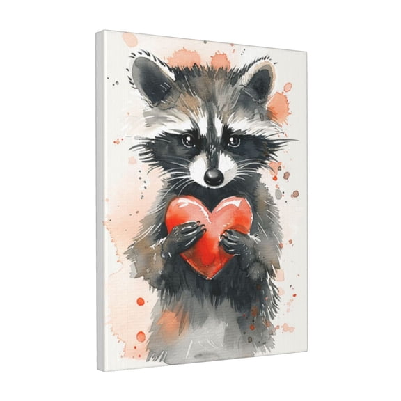 12x16 inch Canvas Frameless Painting Little Raccoon And Heart,Bedroom,Kids Room,Study Wall Decor Canvas Poster,Gift For Raccoon Enthusiast,Lovely Raccoon And Heart Decoration Paintings Gifts
