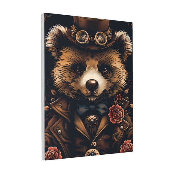 12x16 inch Canvas Frameless Painting Punk Bear,Home Room Decor Children'S Room Accessory,Home Bedroom,Yard,Lounge,Study Wall Art Prints Decor,Fun Punk Bear Vintage Style Decorative Paintings