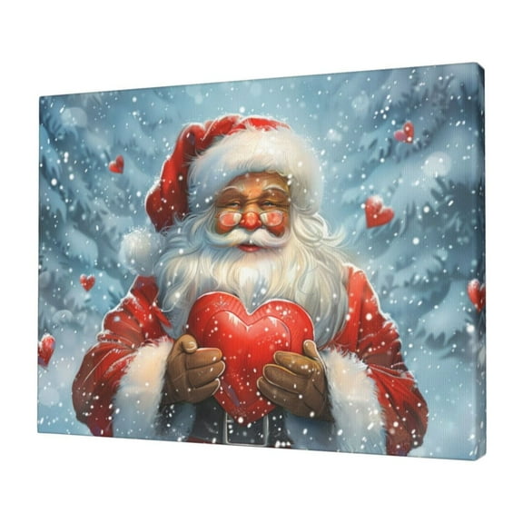 12x16 inch Canvas Frameless Painting Santa Claus And Hearts,Bathroom,Yard Garden,Florists,Lounge Decor Wall Art Canvas Pictures,Modern Art Holiday Decorations Prints,Classic Santa Claus Gift