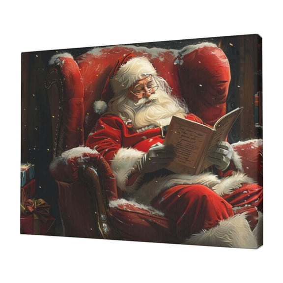 12x16 inch Canvas Frameless Painting Santa Claus Reading,Home Living Room,Study Decor Accessory,Cafe,Man Cave,Study Wall Decor Canvas Hanging Picture,Classic Festival Canvas Decoration Poster