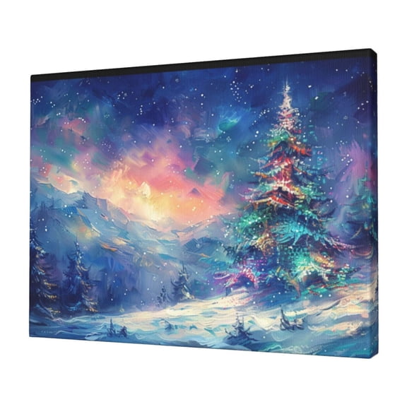12x16 inch Canvas Frameless Painting Starry Night Christmas Tree,Cafes,Bedroom,Man Cave,Office Wall Art Prints Decor,Enchanting Festival Decoration,Gift For Children,Modern Style Indoor Decor