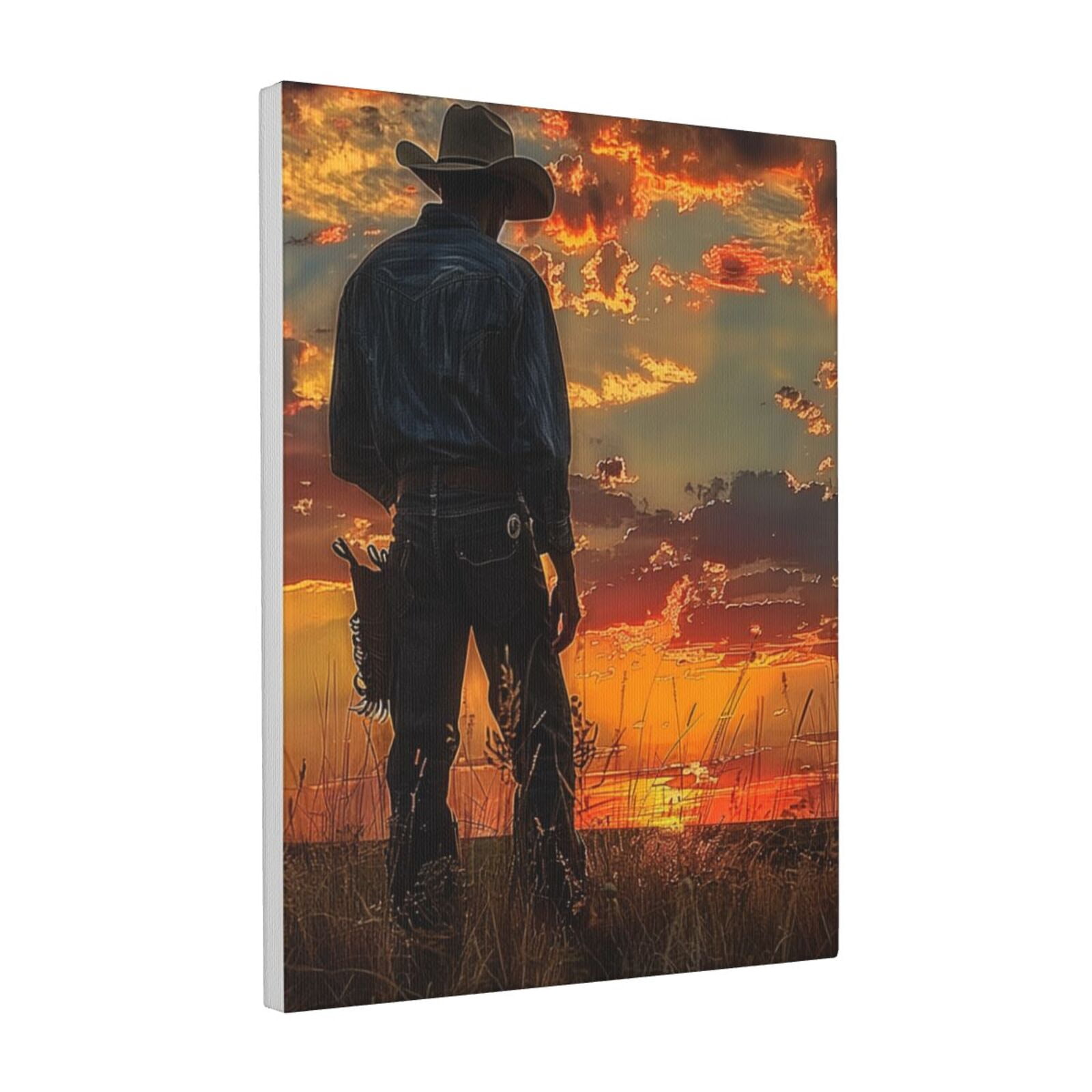 12x16 inch Canvas Frameless Painting Sunset Cowboy,Man Cave,Bar,Tavern