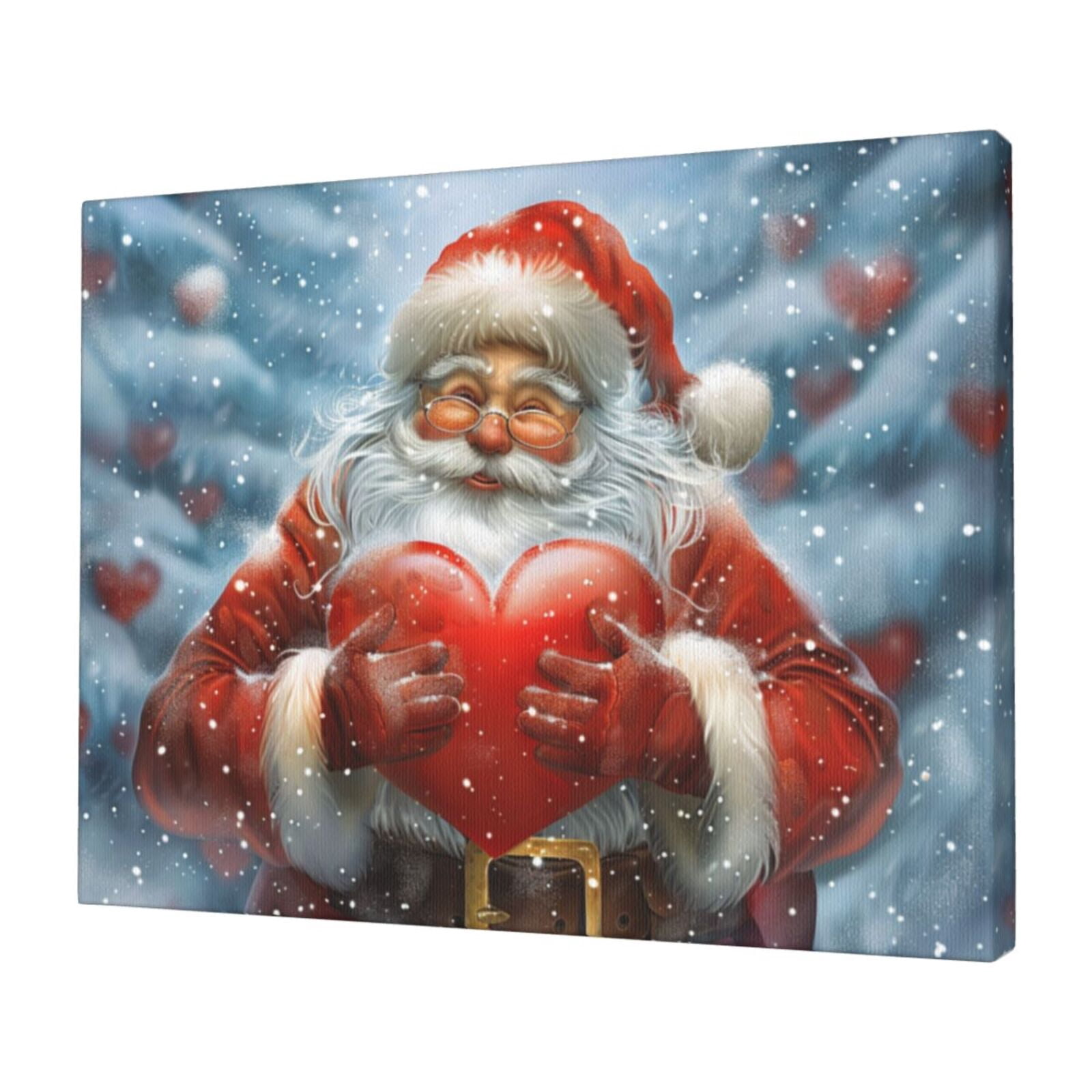 12x16 inch Canvas Frameless Painting Wall Decor Santa Claus & Hearts Poster,Rustic Villa Yard,Hotels,Living Room,Bar Picture Wall Art Decor,Retro Santa Claus Festival Decoration Hang Picture