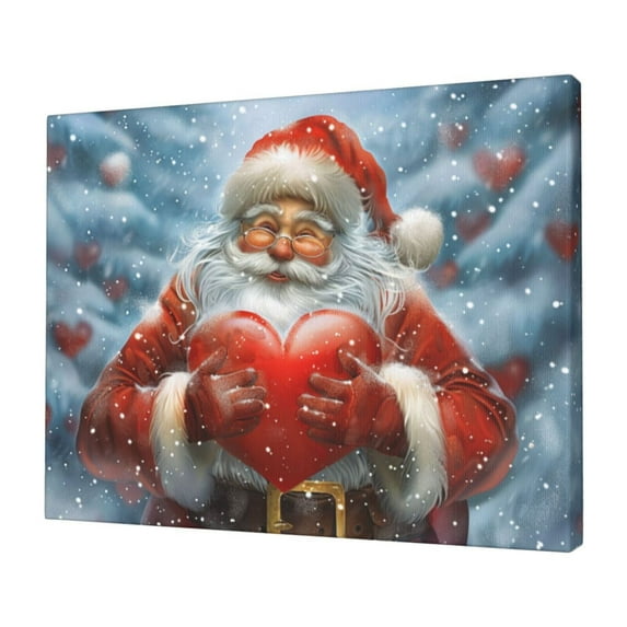 12x16 inch Canvas Frameless Painting Wall Decor Santa Claus & Hearts Poster,Rustic Villa Yard,Hotels,Living Room,Bar Picture Wall Art Decor,Retro Santa Claus Festival Decoration Hang Picture