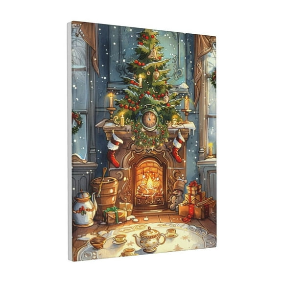 12x16 inch Canvas Frameless Painting Warm Fireplace Christmas Scene,Home Kitchen,Bedroom,Children'S Room Wall Decor Paintings Poster,Exquisite Christmas Scene Holiday Decorations Prints Gift
