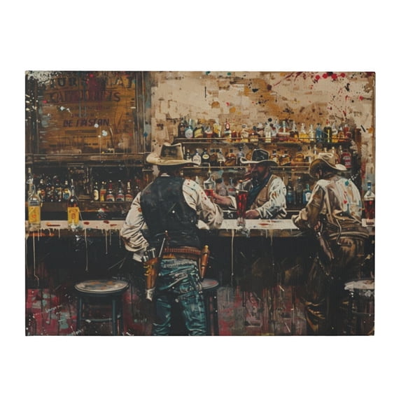 12x16 inch Canvas Frameless Picture Cowboys Drinking In Taverns,Funny Bar,Tavern Decor Wall Art Canvas Poster,Cowboys Drinking In Taverns Modern Art Oil Paintings On Canvas Decor,Home Decor