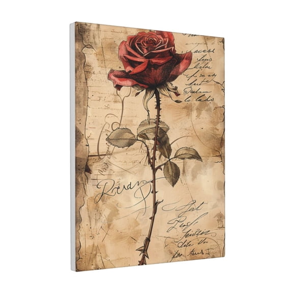 12x16 inch Canvas Frameless Picture Retro Manuscripts And Roses,Home Room Decor Study Accessory,Classic Garden Yard,Bedroom,Study Wall Art Decor Prints,Gifts For Rose Lovers,Bathroom Decor