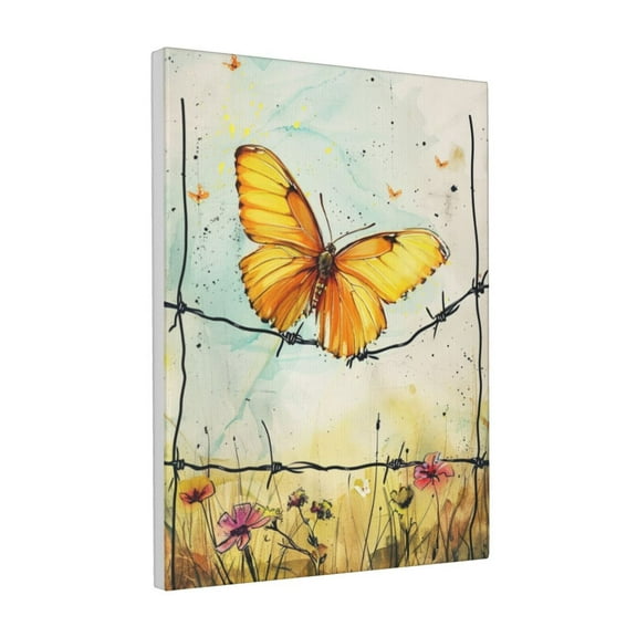 12x16 inch Canvas Hanging Picture Butterfly Flying Over Thorns,Inspirational Wall Art Canvas Painting,Outdoor Garden Yard Fence Wall Art Prints,Gifts For Butterfly Lovers,Bedroom,Cafes Decor