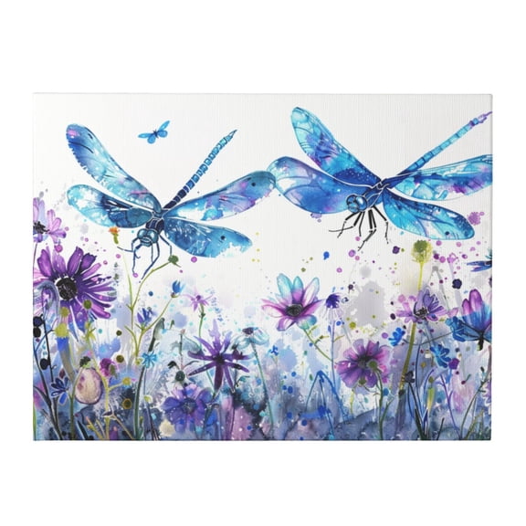 12x16 inch Canvas Hanging Picture Colorful Dragonflies & Flowers,Home Room Decor Bedroom Accessory,Living Room,Studio,Garden,Bathroom Decor Paintings Poster,Chic Dragonflies & Flowers Prints
