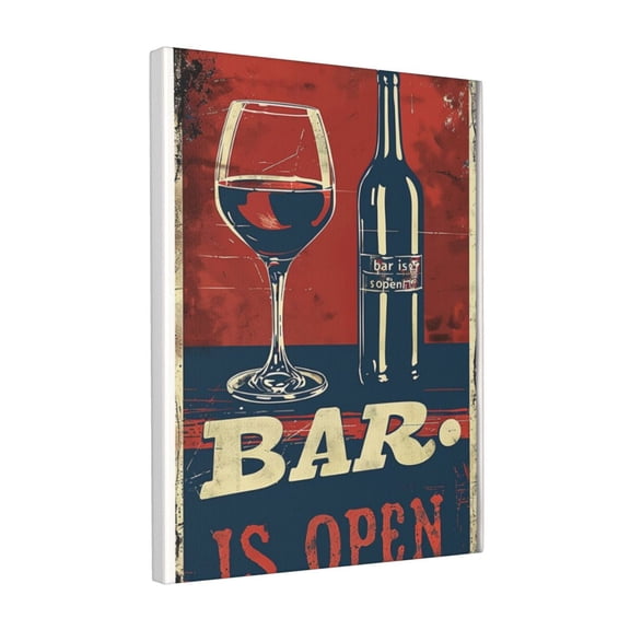 12x16 inch Canvas Hanging Picture Goblet & Wine Bottle 'Bar Is Open' Slogan,Farmhouse Tavern,Kitchen,Bar Wall Decor Canvas Poster,Funny Gifts For Wine Lovers,Family Kitchen,Rustic Bar Decor