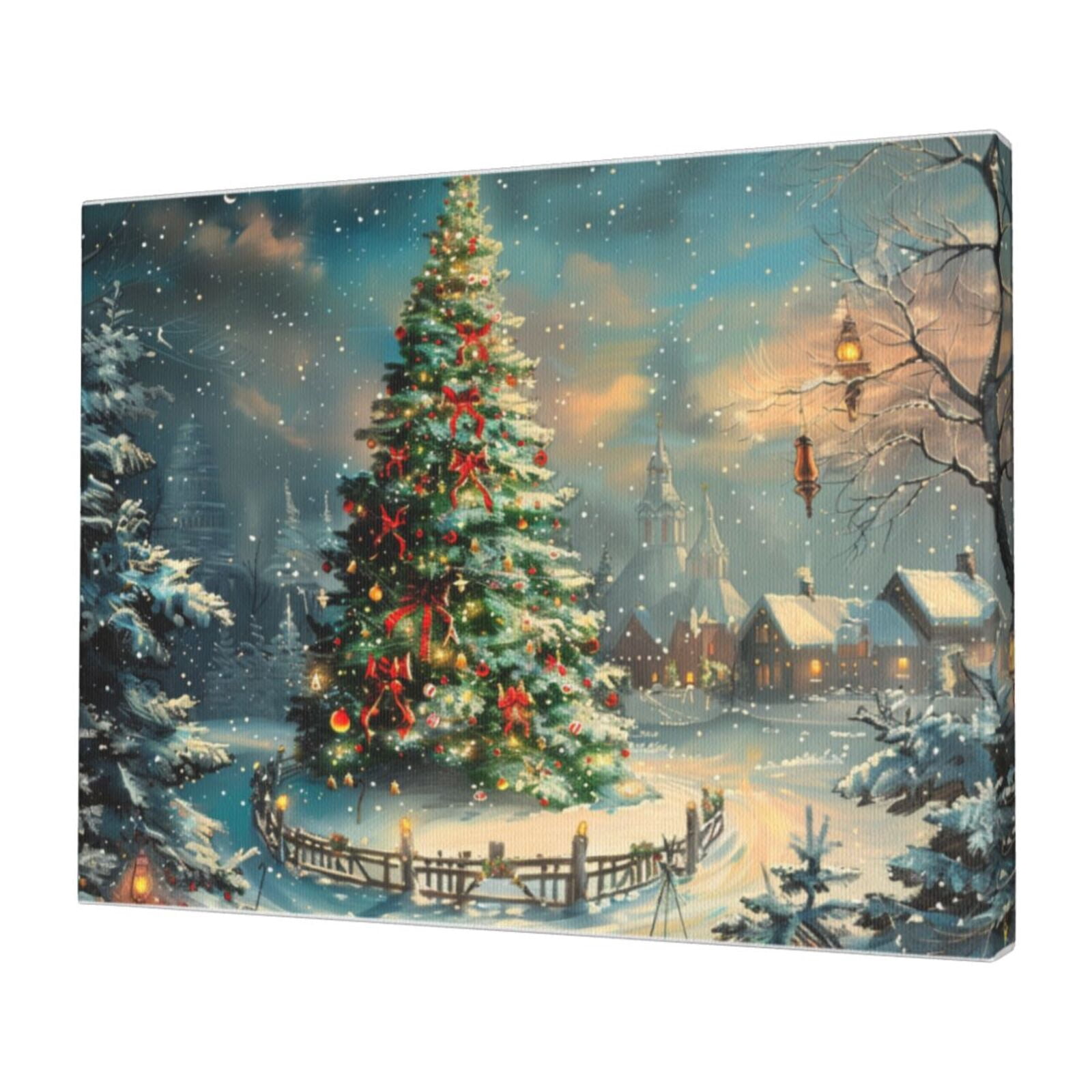 12x16 inch Canvas Hanging Picture Gorgeous Christmas Tree,Living Room,Man Cave,Farmhouse Yard Decor Wall Art Paintings Prints,Enchanting Christmas Tree Modern Style Decorative Painting Prints