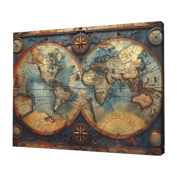 12x16 inch Canvas Hanging Picture Medieval Times Earth Map,Hotels Lounge,Bathroom,Study,Man Cave Decorative Painting,For Vintage Art Lovers Gifts,Enchanting Earth Map Vintage Style Paintings