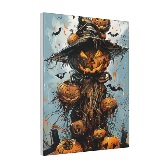 12x16 inch Canvas Hanging Picture Pumpkin Scarecrow,Rustic Yard,Lounge,Studio,Bathroom Decor Wall Art Prints,Classic Holiday Decorations Poster,Modern Style Pumpkin Scarecrow Painting Prints