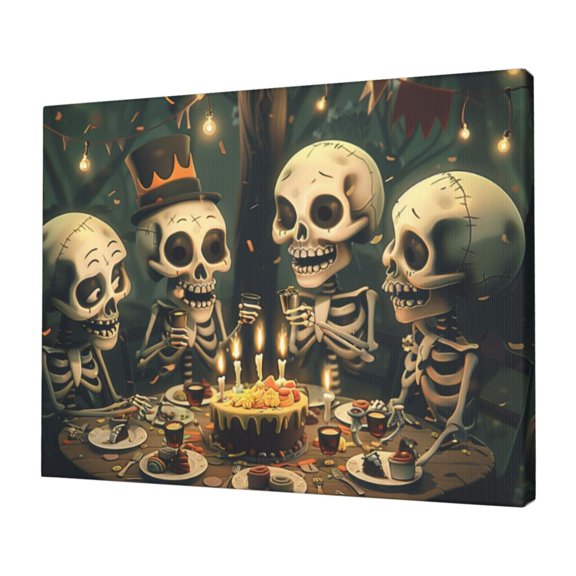 12x16 inch Canvas Hanging Picture Skeleton'S Birthday Time,Man Cave,Bar,Cafes,Lounge Wall Decor Hanging Picture,Modern Art Skeleton'S Birthday Time Frameless Wall Art,For Bar,Cafes,Home,Yard