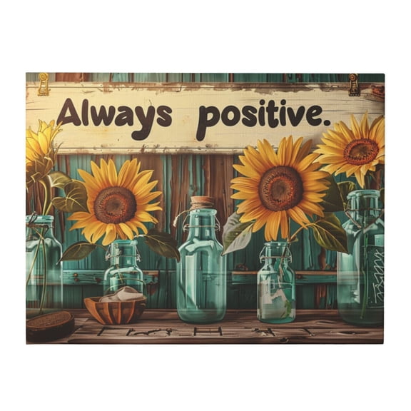 12x16 inch Canvas Hanging Picture Sunflower Vase 'Always Positive' Slogan,Indoor Bedroom,Garage,Living Room,Studio Wall Decor Poster & Prints,Motivational Wall Art,For Sunflower Lovers Gifts