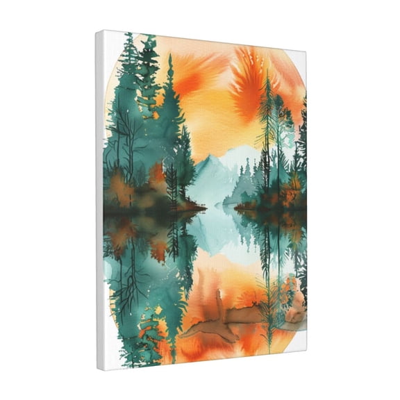 12x16 inch Canvas Hanging Picture Sunset Lake Water Illustration,Home Decor Bathroom Accessory,Living Room,Bedroom,Bathroom Wall Art Decor Prints & Poster,Charm Gifts For Illustration Lovers