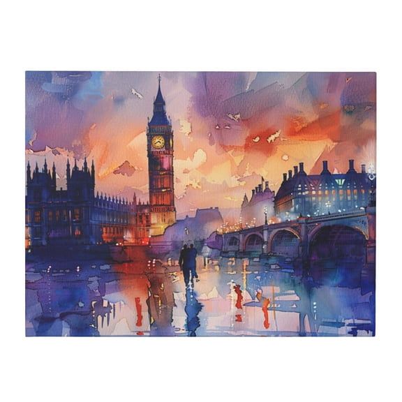 12x16 inch Canvas Hanging Picture Watercolor Big Ben In The Evening,Home Room Bathroom Decor Accessory,Man Cave,Club,Bar,Cafe Wall Decor Art Poster Prints,Classic Big Ben Watercolor Painting