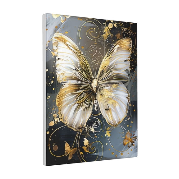 12x16 inch Canvas Hanging Picture White Gold Butterfly,Yard Garden,Living Room,Bar Wall Decor,Modern Style White Gold Butterfly Decorative Painting,Gift For Butterfly Lovers,Cafe,Lounge Decor