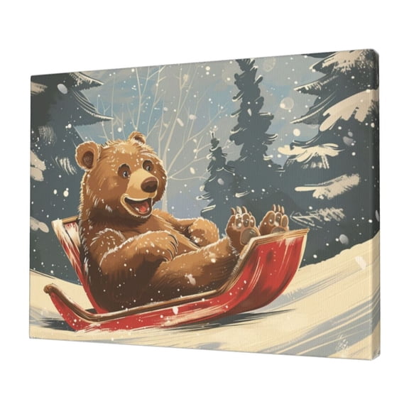 12x16 inch Canvas Painting Brown Bear Skiing,Family Children'S Room,Study,Cafe,Lounge Wall Decor Canvas Pictures,Charm Brown Bear Art Painting Poster,Gift For Bear Enthusiast,For Bar,Man Cave