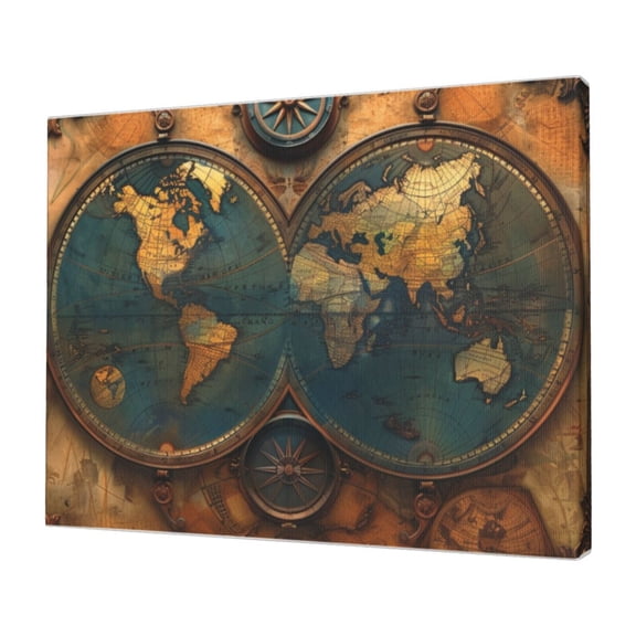12x16 inch Canvas Painting Wall Art Decor Retro Earth Map,Man Cave,Bedroom,Study,Cafes Wall Decor Prints & Poster,Classic Earth Map Art Oil Painting Canvas,Gift For Map Collector,Library,Cafe