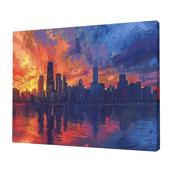 12x16 inch Canvas Paintings For Bedroom Twilight Modern City,Indoor Bedroom Wall Decor Accessory,Classic Modern City Twilight Art Canvas Frameless Picture,For Library,Apartment,Hotels Decor