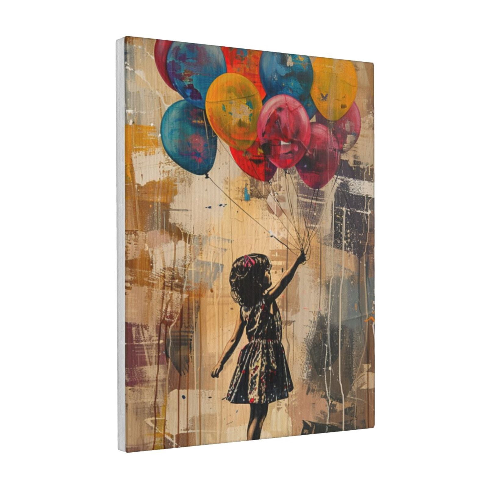 12x16 inch Canvas Paintings Wall Art Little Girl And Colored Balloon,Indoor Room Children'S Room Decor Accessory,Funny Girl And Colored Balloon Modern Style Oil Paintings Canvas,For Cafe,Door