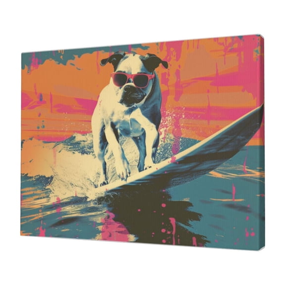 12x16 inch Canvas Paintings Wall Art Surfing Dog,Modern Style Surfing Dog Art Poster Painting,Gift For Surfing Lovers,For Man Cave,Bathroom,Cafes,Lounge,Bar Wall Art Decorative Canvas Prints