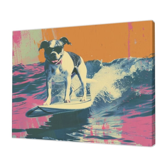 12x16 inch Canvas Paintings Wall Art Surfing Puppy,Modern Style Surfing Dog Art Poster Painting,Gift For Surfing Lovers,For Man Cave,Bathroom,Cafe,Lounge,Bar Wall Art Decorative Canvas Prints