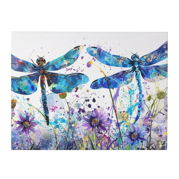 12x16 inch Canvas Picture Colorful Dragonflies & Flowers,Funny Garden Yard Fence Wall Decor Art Prints,Modern Style Colorful Dragonflies & Flowers Decor Painting Poster,Gift For Flower Lover
