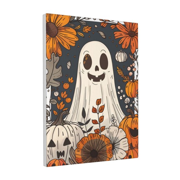 12x16 inch Canvas Picture Pumpkin Head,Flower & Apparition,Classic Festival Decoration,Kids Room,Cafes,Bar,Studio Decor Wall Art Prints,Funny Apparition & Pumpkin Head Decor Painting Canvas