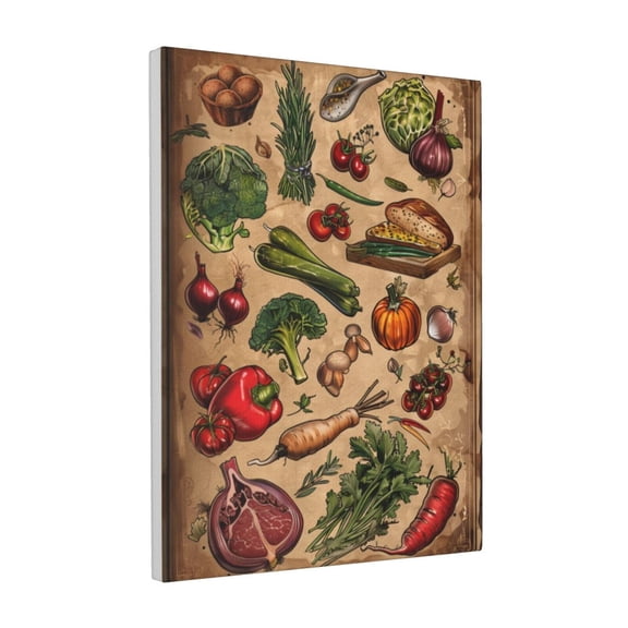 12x16 inch Canvas Pictures Cooking Ingredients Illustrated,Vintage Restaurant,Kitchen Decor Accessory,Classic Cooking Ingredients Retro Decoration Painting Canvas,Gift For Cooking Enthusiasts