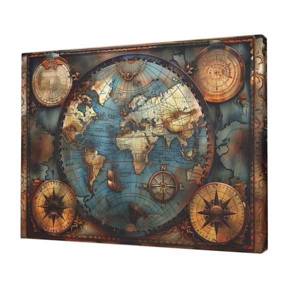 12x16 inch Canvas Poster Wall Decor Vintage Earth Map,Family Room Decor Study Accessory,Retro Style Earth Map Oil Paintings On Canvas Wall Art,For Apartment,Study,Campus Wall Art Prints Decor