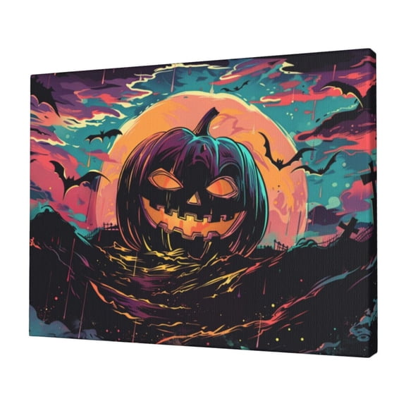 12x16 inch Decorative PaintingPrints Moonlit Pumpkin Head,Indoor Home Bedroom,Study,Kid Room,Cafes Wall Decor Art Poster,Vintage Pumpkin Head Canvas Frameless Picture,Gift For Pumpkin Lover
