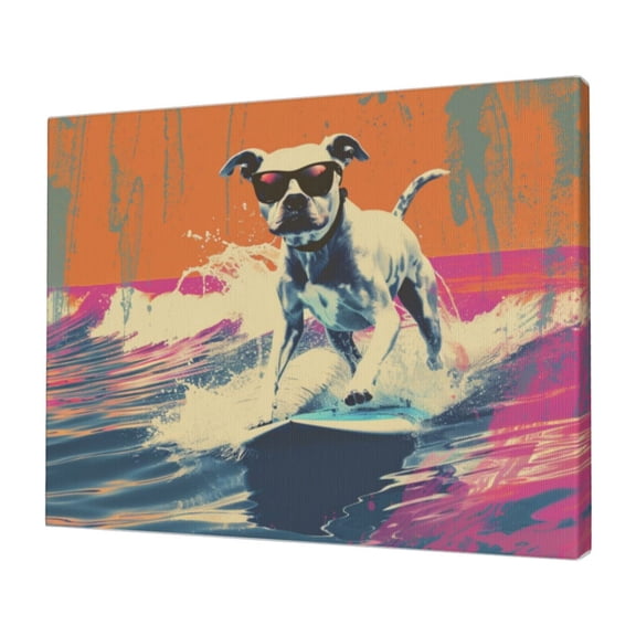 12x16 inch Decorative Paintings For Wall Surfing Dog,Rustic Yard,Bedroom,Cafes,Man Cave Wall Art Decor Poster Canvas,For Surfing Enthusiast Gifts,Modern Style Surfing Dog Funny Decor Prints