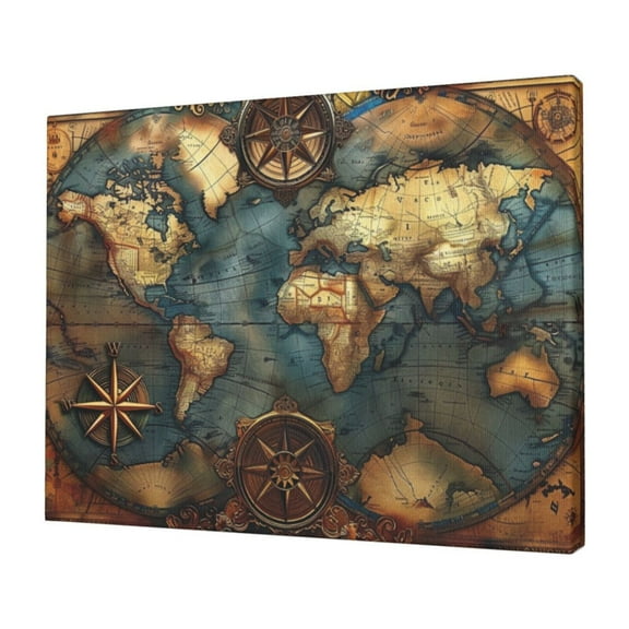 12x16 inch Decorative Paintings On The Wall Medieval Times Earth Map,Bedroom,Living Room,Study,Man Cave Wall Decor Poster Prints Canvas,Funny Medieval Times Earth Map Art Oil Paintings Canvas