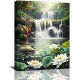 Rustic Asia 12x16 inch, Farmhouse Lotus Wall Art Waterfall Pictures Wall Decor ...